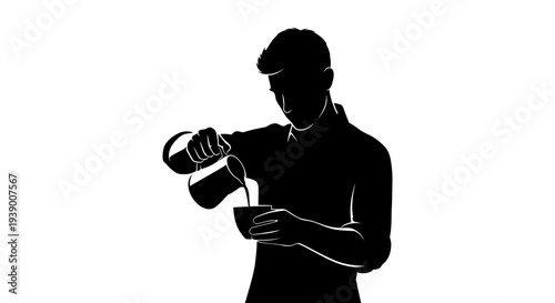 Man Pouring Coffee Silhouette.