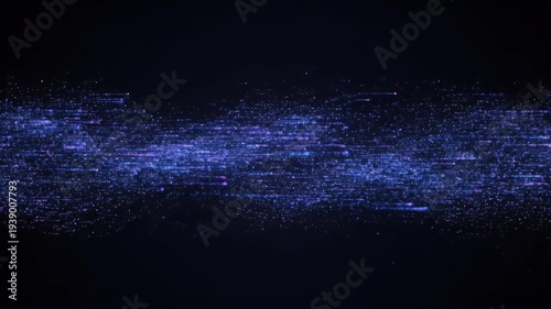 Abstract image of luminous particles and lines, primarily blue and purple, on a black background