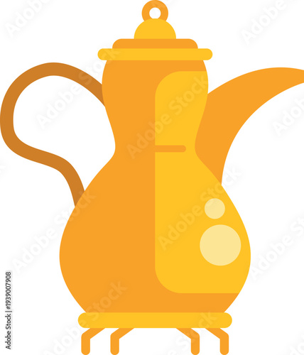 Golden dallah serving a traditional arabian coffee beverage, representing hospitality and culture