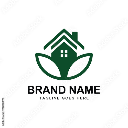 Green house logo with leafy design and brand name text