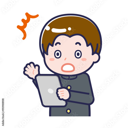 タブレットを使う「学生」の男性