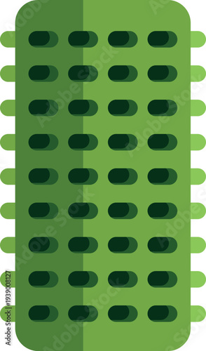 Green inflatable sleeping pad providing rest for camping and travel