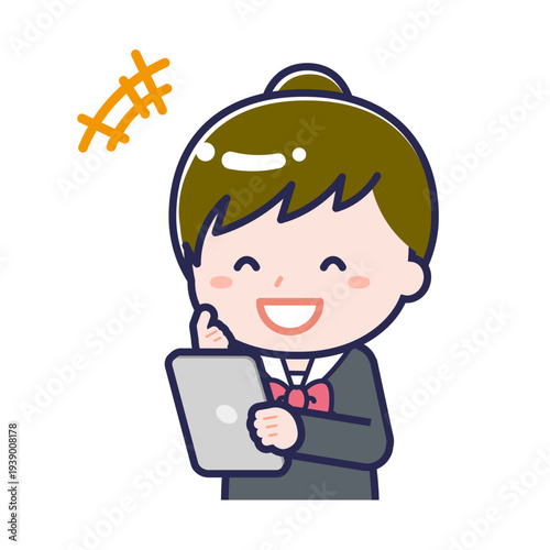 タブレットを使う「学生」の女性