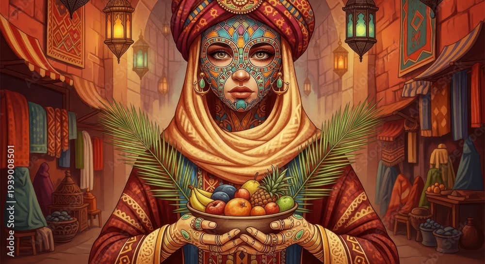 Obraz premium Vibrant street scene with exotic woman.