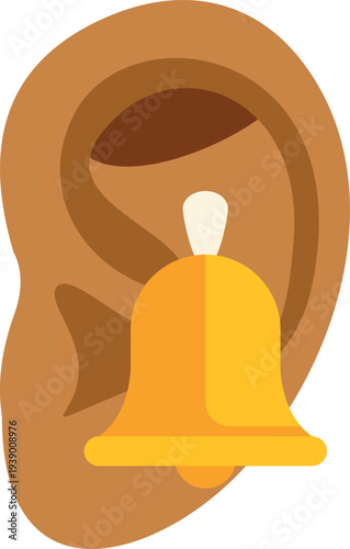 Human ear suffering from a ringing bell, symbolizing tinnitus, hearing issues, or sound notification