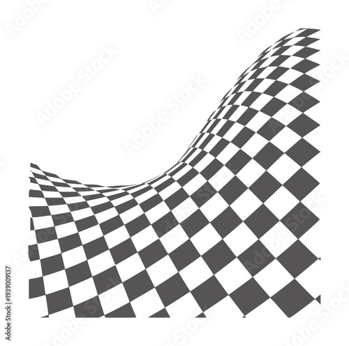Black and white checkered pattern surface with wavy distortion