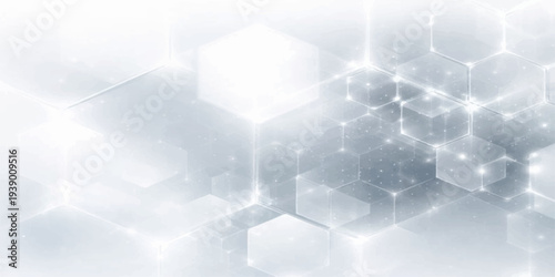 Abstract blue vector background with bubbles and futuristic 3d hexagon patterns for modern technology business design