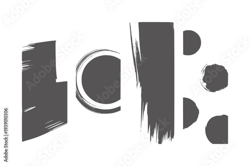 Dark grey abstract brush strokes and circles white