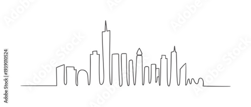 Minimalist black and white continuous line of a city skyline