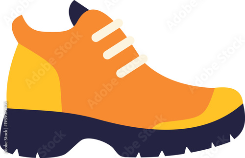 Colorful hiking shoe illustration with bold orange upper and durable black sole design