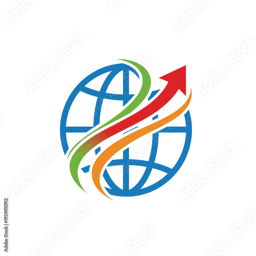 Konstfotografi Colorful Globe Logo with Rising Arrow.