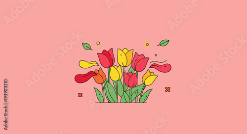 Colorful Tulip Flowers Bouquet Spring Floral Vector Illustration
