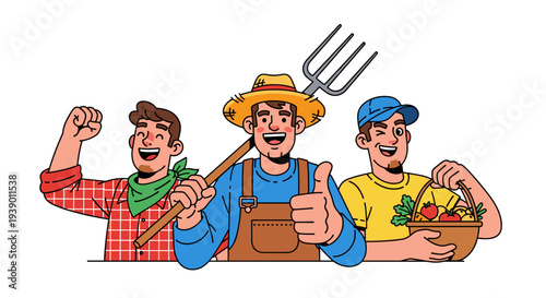 Group of Farmers Holding Tools and Vegetables Agriculture Workers Vector Illustration