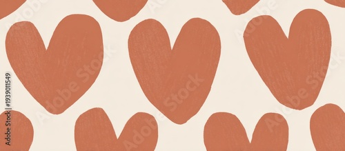 Seamless pattern of abstract terracotta hearts on a cream background.