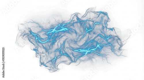 Fotografie intense blue electrical energy bursts through a dark, swirling smoky cloud, showcasing raw power and mystical force
