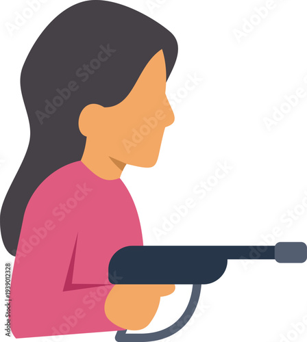 Vector illustration of a woman in pink shirt holding a black toy gun sideways