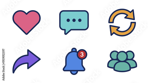 Reaction And Update Symbols Including Heart Message Refresh Bell And Group