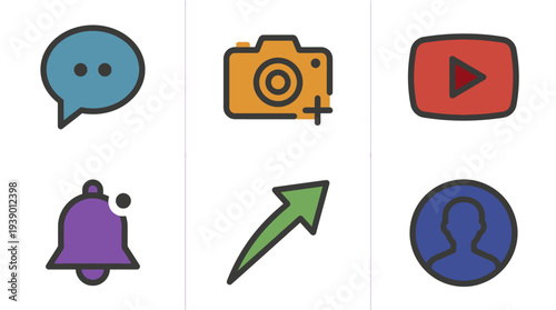 Rounded Social Communication Buttons With Camera Screen Notification And Profile