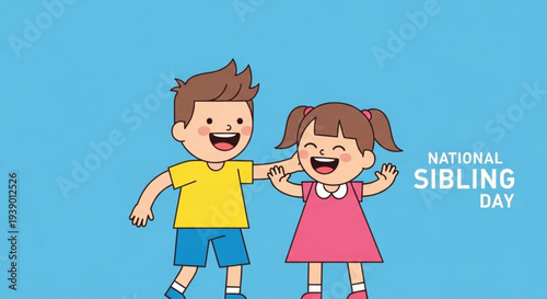 Smiling siblings celebrate national sibling day with joyful hands together