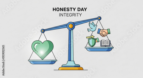Scales balancing heart and business symbols on honesty day representing integrity and ethics in decision making