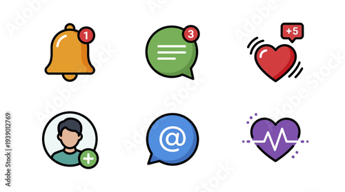 Notification And Activity Indicators With Alert Bell Message Badge Heart And User Contact