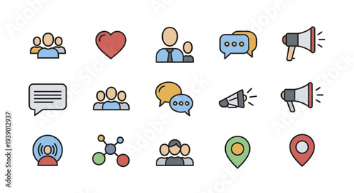 Colorful Communication And Community Symbols Arranged In Neat Square Layout