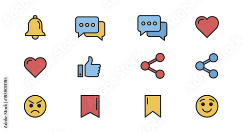 Notification Reaction And Sharing Symbols In Colorful Minimal Style