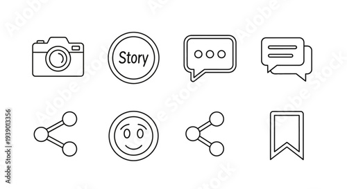 Soft Gray Media Interaction Graphics With Camera Story And Chat Elements