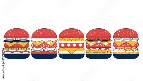 Restaurant Burger Collection Cartoon Illustration