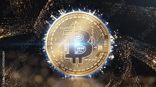 A golden coin with a stylized 