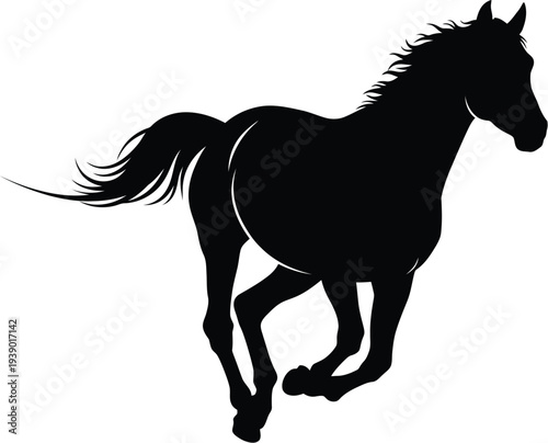 Galloping horse silhouette, running stallion with mane and tail flowing, powerful equine movement
