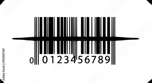 Barcode with numbers and black vertical lines featuring product code, universal product code, UPC with inventory
