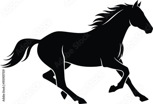 Silhouette of a graceful horse running on a transparent background representing freedom and movement