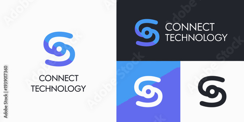 A modern minimalist featuring a stylized letter S in blue and white with the text Connect Technology