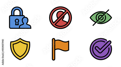 Colorful Security Protection Symbols With Shield Flag And Verification