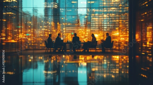 Group of Business people walking in the office corridor in night,People in business center walking at hall,motion go around at coworking space,Wide image,Concept of office life,co working space.