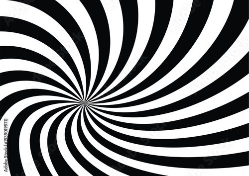 Abstract swirling black and white stripes radiating from a central point