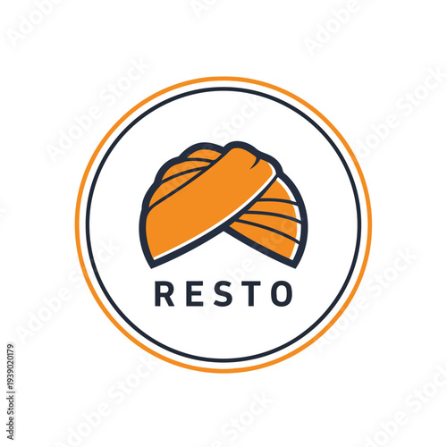 Modern Restaurant Logo Badge With Turban Icon, Minimal Circular Food Brand Identity.