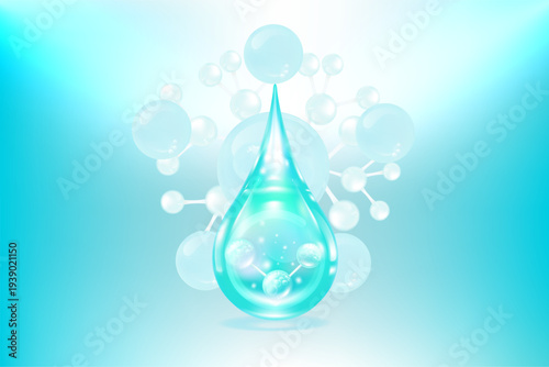 Hyaluronic acid and Niacinamide skin solutions ad, blue collagen serum drops with cosmetic advertising background ready to use, illustration vector.