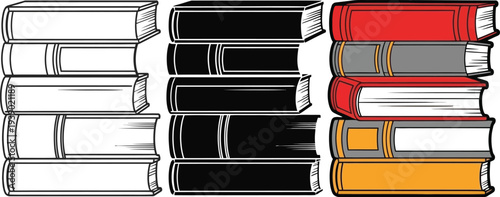 Colorful stacks of books on shelves