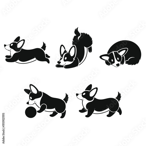 Black silhouette vector illustration set of dog and cat animals isolated in a simple pet icon collection