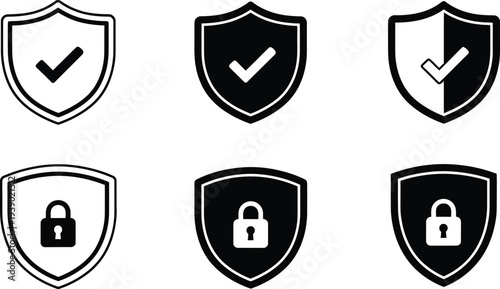 Security shield icons with checkmarks and locks