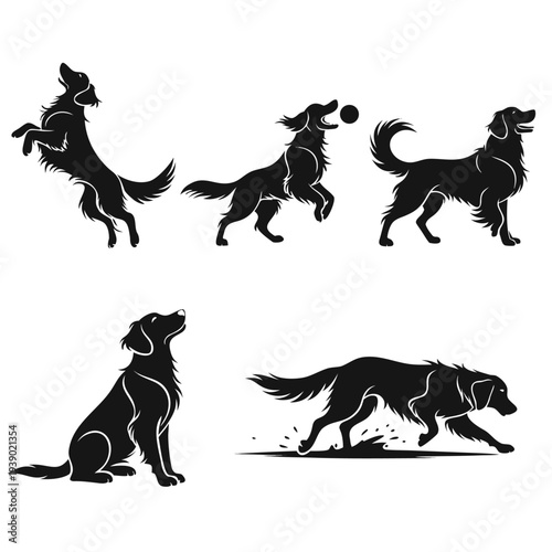 Black horse silhouettes vector set showing different running and standing horse animals in a simple collection illustration