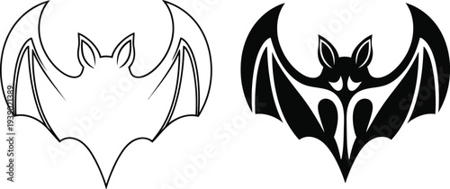 Bat wing designs line art and silhouette illustrations