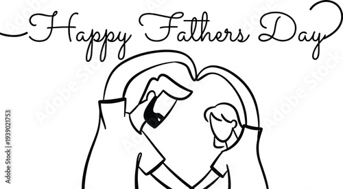 Vector illustration of a father and child forming a heart with their hands, Happy Fathers Day text