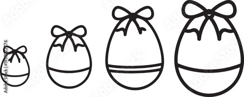 Black White Easter Eggs Ribbons Line Easter Holiday Vector Illustration