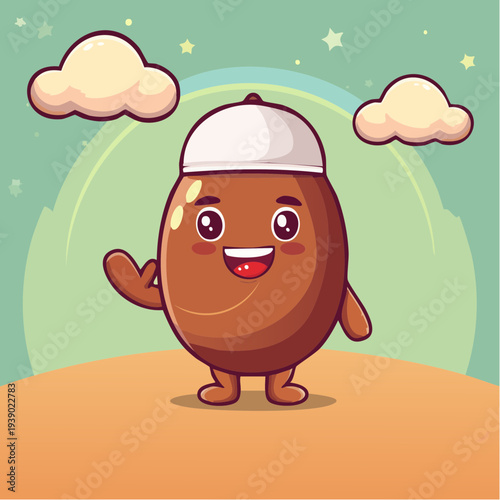 A charming and cute acorn mascot character, expressing pure joy with a friendly smile and a little cap, perfect for delightful autumn and nature-inspired projects