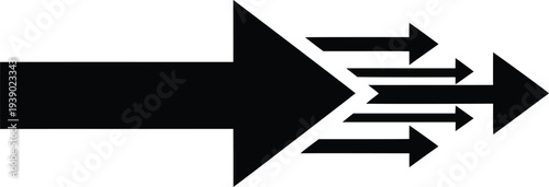 Black arrow pointing right with smaller arrows branching off