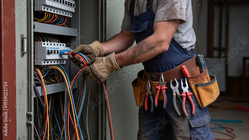 Photos A specialist manages the electrical power board