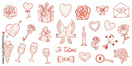 A collection of hand drawn valentine s day themed illustrations